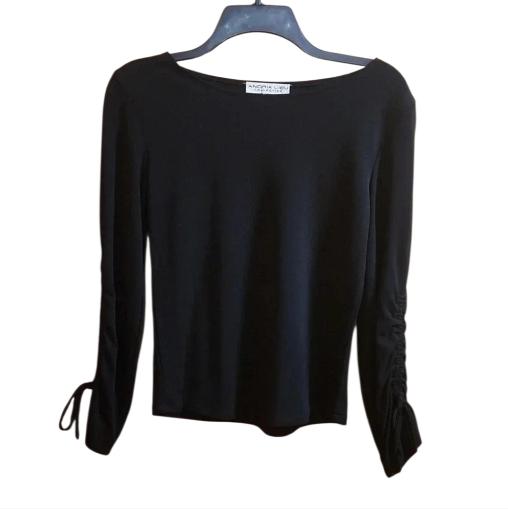 Andria Lieu Collection Black Pull String Long Sleeve Blouse Top